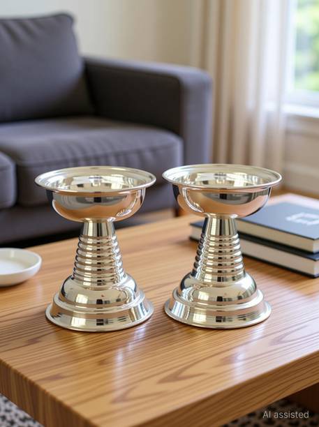 IAE Germen Silver Diyas Set For Pooja Deepam Kundulu Puja Germen Silver Pooja Item Silver Plated (Pack of 2) Table Diya Set