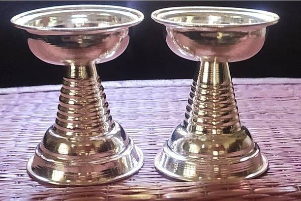 IAE Germen Silver Diyas Set For Pooja Deepam Kundulu Puja Germen Silver Pooja Item Silver Plated (Pack of 2) Table Diya Set