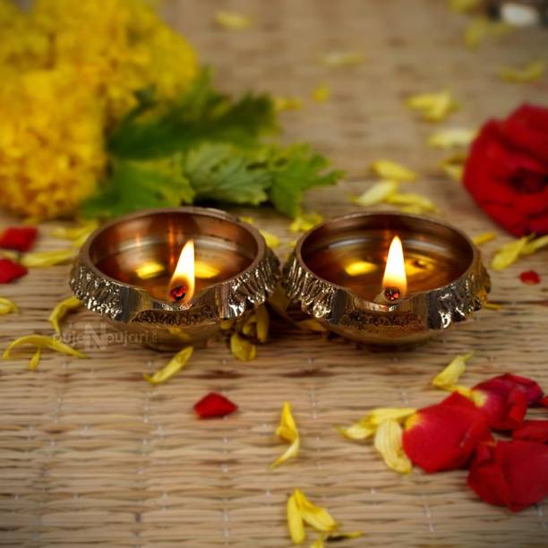 Puja N Pujari Kuber Diya Deepam Akhand Diya for Pooja and Diwali Festival Brass Table Diya