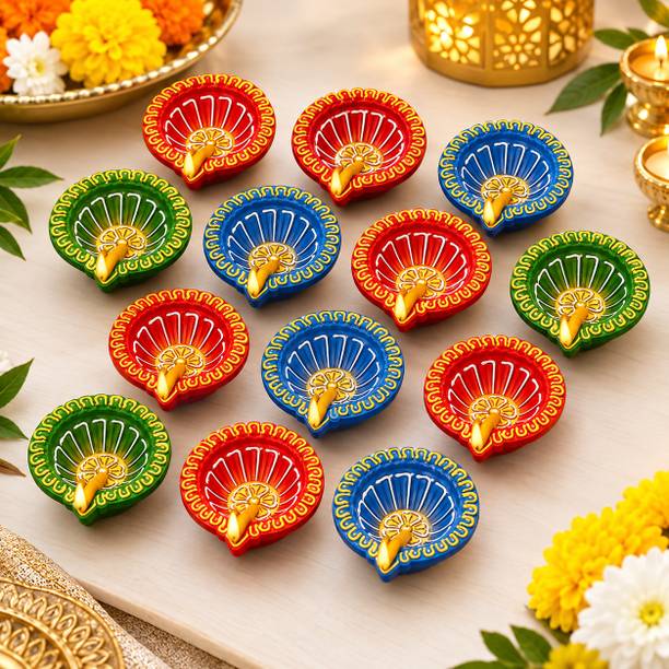 Prity Decorative Clay Diya Set 12 Terracotta (Pack of 6) Table Diya Set