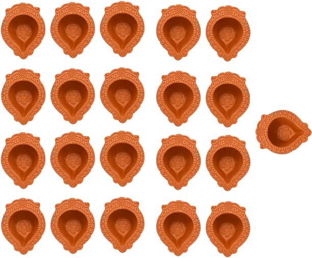 Foursissy Festival Decorative Clay Diya Oil Lamps, Mitti Diya for Diwali Pooja Purpose Terracotta (Pack of 21) Table Diya Set