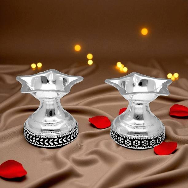 Sri Jagdamba Pearls 34 Grams Silver 5 Flame Pair of Diya Silver (Pack of 2) Table Diya Set