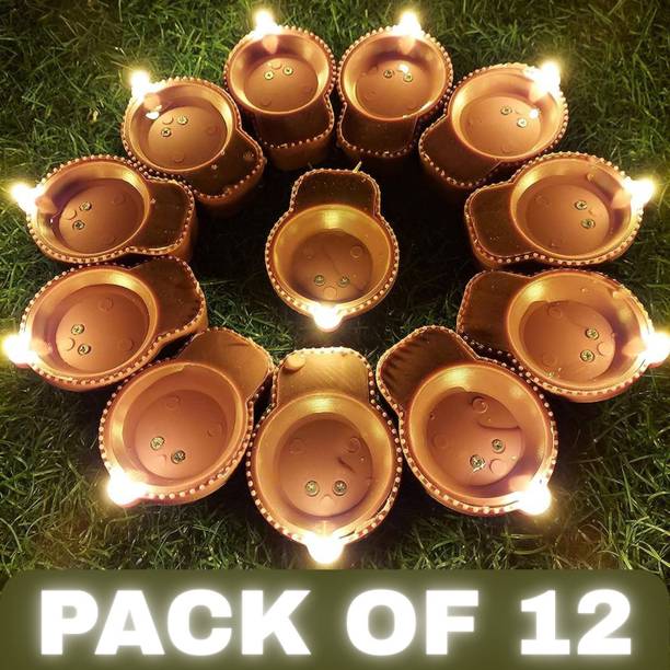 BE UNIQUE Water Sensor Battery Operated Bright & Durable Decorative Diyas for Festivals Plastic (Pack of 12) Table Diya Set