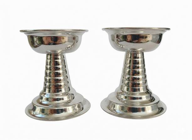 Tannus Designs German Silver Diya Set of 2 Steel (Pack of 2) Table Diya Set