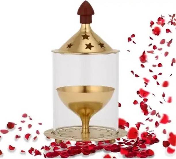 The Holy Flame Traditional Brass Akhand Diya with Glass Cover | Eternal Oil Lamp for Pooja Brass Table Diya