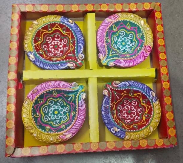 Kreyam's Earthenware (Pack of 4) Table Diya Set