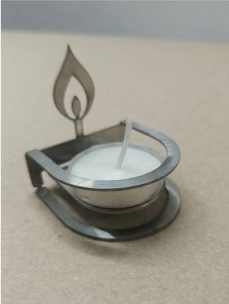 MAYKOBAYKO Smart Cut Metal Diya Silver Table Diya