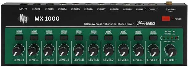 KH 10 Channel Mini Stereo Audio Mixer 10W with 3.28ft USB Cable TRS Input/Output Wired DJ Controller