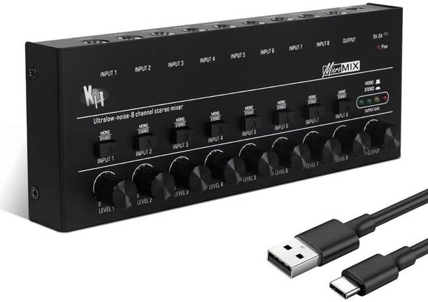 KH 8 Channel Line Mixer Ultra Low Noise Compact Audio Mixer with Type C 5V Power Wired DJ Controller