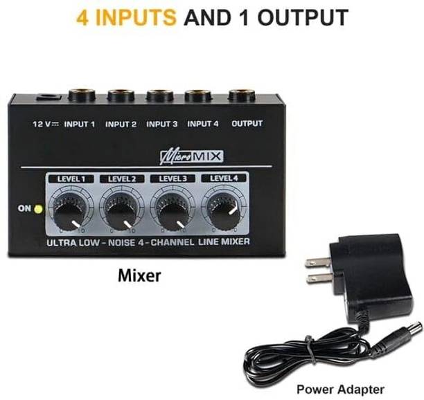 Adiohub Ultra Low Noise 4 Channels Line Mixer For PC/Recording Professional Stereo Wired DJ Controller