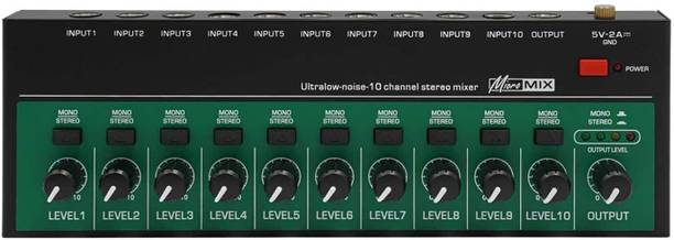 Adiohub 10 Channel Mini Stereo Audio Mixer 10W with 3.28ft USB Cable 1/4 TRS In/Out Wired DJ Controller