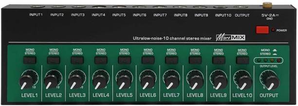 KH 10 Channel Mini Stereo Audio Mixer 10W with 3.28ft USB Cable TRS Input/Output Wired DJ Controller