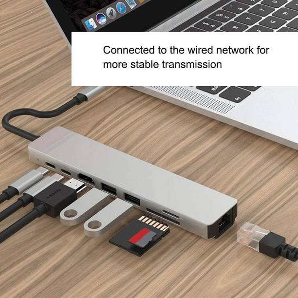 Huayue ™8 in 1 Type C 3.1 to 4K HDMI Adapter with RJ45 SD/TF Card Reader HDMI, 100W PD, USB C Port, USB 3.0 RJ45 Ethernet, SD/TF Card Reader,