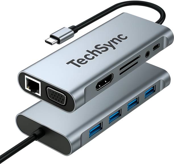 Techsync 11-in-1 USB-C Dock: RJ45 1000M, HDMI, VGA, Type-C Data+PD, USB 3.0, SD/TF, 3.5mm BYL-2310 Docking Station - For Laptop, Desktop, MacBook