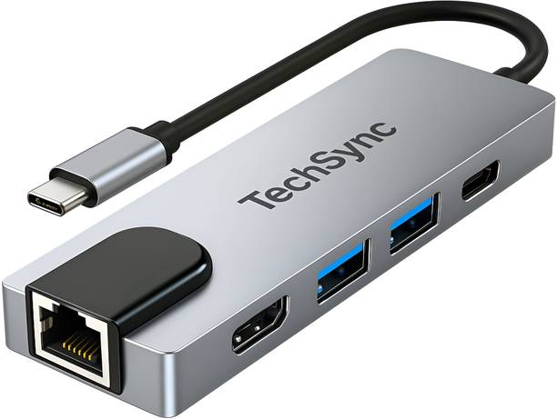 Techsync 5-in-1 Type-C 3.0 Dock : 4K-HDMI, 100M RJ45, USB-3.0, USB-2.0, Type-C Data - UC5H3E Docking Station - For Laptop, Desktop, MacBook