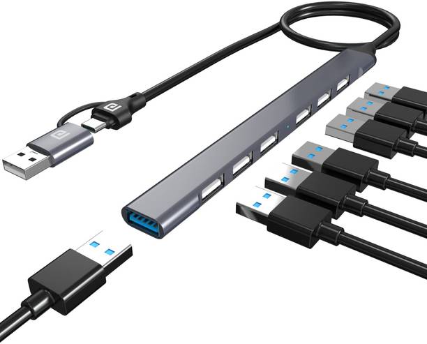 Extremus ™ USB Hub 3.0 Multiport USB Adapter with Dual Convertible USB & Type C Heads 7 Ports High Speed Data Transfer for Laptop, MacBook, PC USB C To HDTV HDMI TF SD Card USB 3.0 Multipurpose Device
