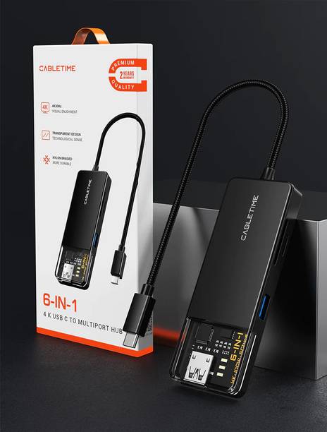CABLETIME CB04B 6 In 1 USB Type C Multiport Hub With 4K HDMI 100W Power Delivery