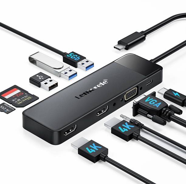 Lemorele USB C Hub Docking Station, 10-in-1 Dual Monitor Adapter with 4K Dual HDMI TC94 Docking Stations