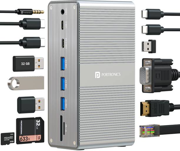 Portronics Mport Vault 13-in-1 USB-C Metal Docking Station for Windows & macOS POR-3248 Docking Station