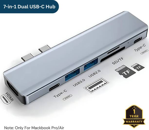 Rainfire 7-in-1 USB-C Hub Multiport Adapter for MacBook Pro/Air with 4K HDMI, USB 3.0, USB 2.0, SD/Micro SD, Dual Type-C, 100W PD USB Hub