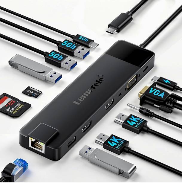 ESSAGER Lemorele 13-in-1 USB-C Hub with 4K HDMI, USB 3.0, Ethernet & Card Readers Type c 13 in 1
