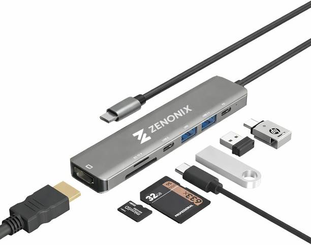 ZENONIX Zen-7-in-1 TypeC Docking Station with 4K HDMI,1xUSB 3.0, 1xUSB 2.0 & 2xTypeC 3.0 PD 100W Charging Port, SD & Micro SD Slot,for All Type C Devices Docking Station