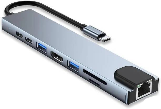 Buds Enterprise USB C HUB, 8 in 1 USB C Adapter with 4K HDMI, USB C Port, USB 3.0,RJ45 Ethernet, USB C HUB, 8 in 1 USB C Adapter with 4K HDMI, RJ45 Ethernet, SD/TF Card Reader, Type C Multi Port Hub