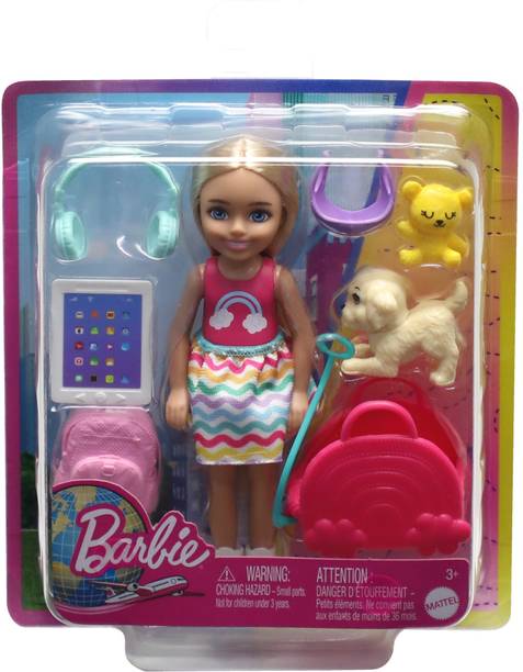 BARBIE Toys, Chelsea Doll and Accessories, Travel Set with Puppy