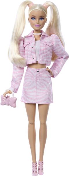 बार्बी Deluxe Style Fashion Doll #9 in Matching Pink Denim Jacket & Skirt Set, Blonde