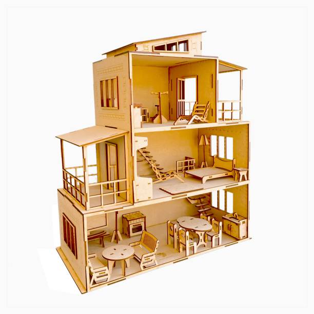 lime shades Doll house with set of 31 Miniature furnitures