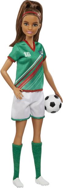 BARBIE Soccer Doll, Brunette, #16 Uniform, Soccer Ball, Cleats, Socks, 3 & Up