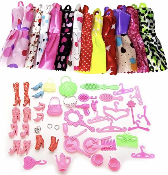 IDREAM 10pcs Doll Dress & 50pcs Doll Accessories (Combo Pack)