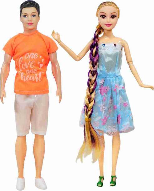 AKANSHA Couple Doll Set for Kids, Movable Cen (Man) and Full Foldable & Long Hair Doll