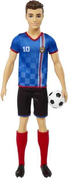 BARBIE Ken Soccer Doll, Cropped Hair, #10 Uniform, Soccer Ball, Cleats, Socks, 3 & Up