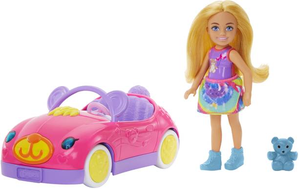 BARBIE Chelsea Vehicle Set with Blonde Small Doll, Toy Car & Teddy Bear Accessory