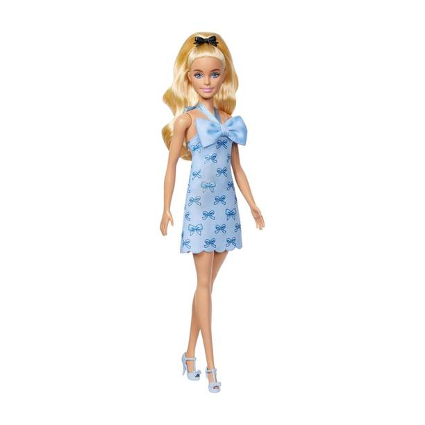 BARBIE Fashionistas Doll #237 with Wavy Blonde Ponytail Wearing Blue Bow Halter Dress