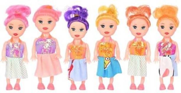 AKFLICKS Mini Fashion Dolls Set, 6 Pack, Colourful Metallic Dresses