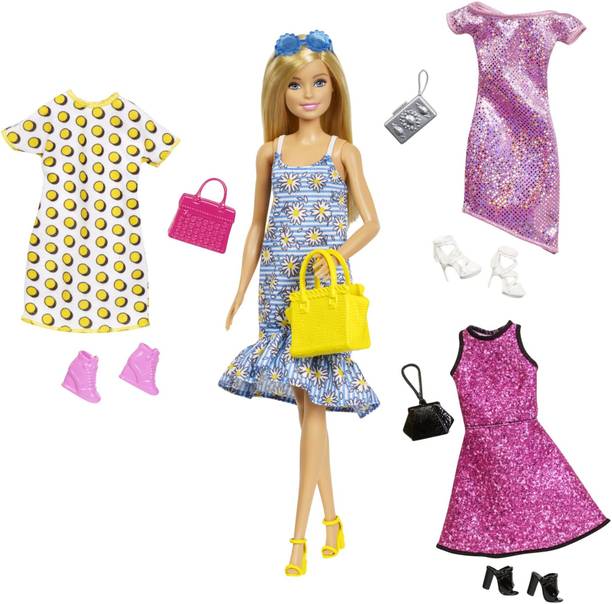 BARBIE Doll with Clothes & Accessories for 4 Complete Outfits (JCR80)