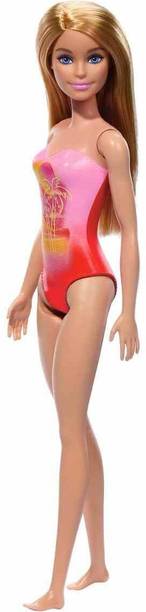 BARBIE Beach Doll with Blond Hair, Pink One-Piece Swims...