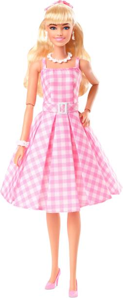 BARBIE The Movie Doll Wearing Pink and White Gingham Dress with Daisy Chain Necklace