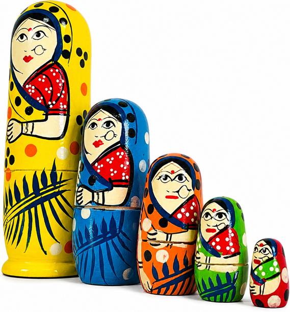 Pankhudi Export WOODEN DOLL PACK OF 6 DOLLS IN ONE
