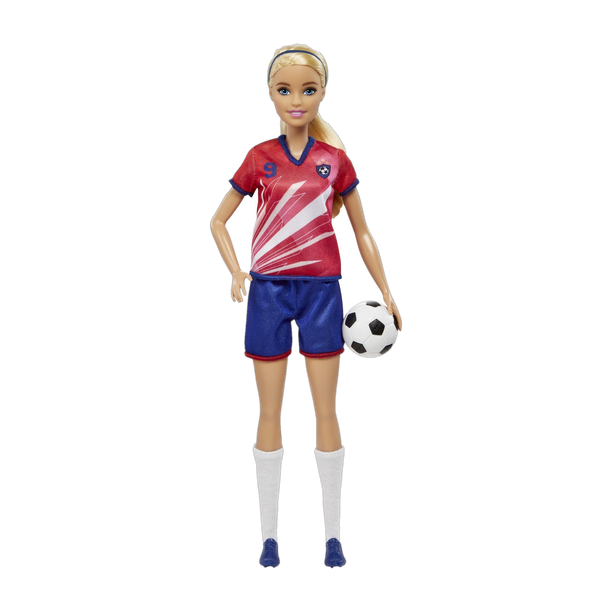 बार्बी Soccer Doll, Blonde, #9 Uniform, Soccer Ball, Cleats, Socks, 3 & Up