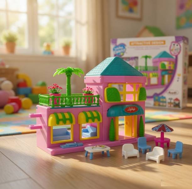 Buddynjoy Funny Doll House DIY Playset with Mini Furniture, Lights & Rooms For Kids