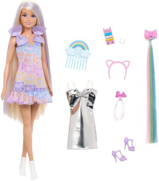 BARBIE Fun & Fancy Doll & Accessories with Extra-Long Hair and 2 Looks