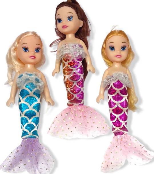 SARASI Mermaid Doll Set, Foldable Arms & Legs [Multicolor, Pack 3]