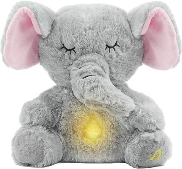 AHTUW Breathing Elephant Plush Toy Rhythmic Motion with Soothing Lights & Sound 4 Mode  - 10 cm