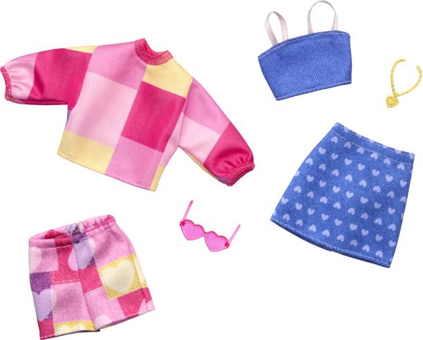 barbie doll clothing fashion accessory 2 pack featuring pink blue patterns