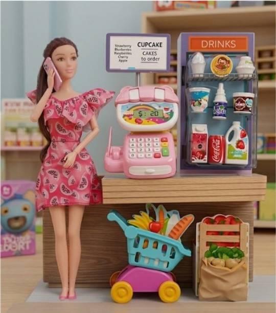 STORERBM Toys Alia Supermart Playset with Doll, Cash Register, and Grocery Accessories