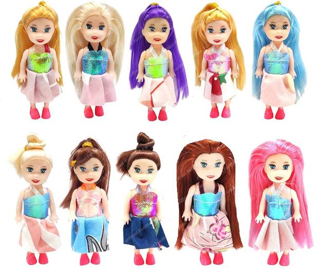 FUN n STYLE Mini Doll Set for Girls – Pack of 10 Small 10 CM Cute & Realistic Dolls for Kids