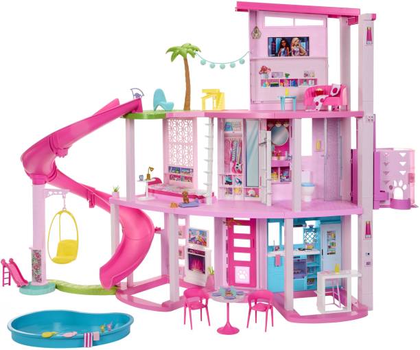 BARBIE Dreamhouse, 75+ Pieces, Pool Party Doll House with 3 Story Slide